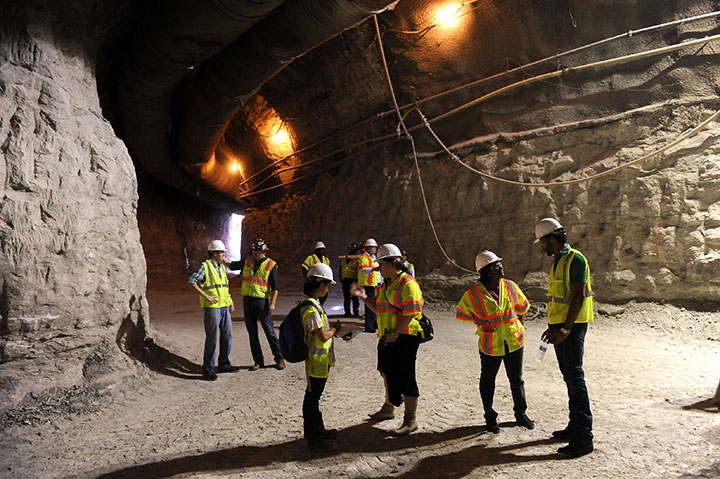Media representatives tour the Waller Creek tunnel construction site