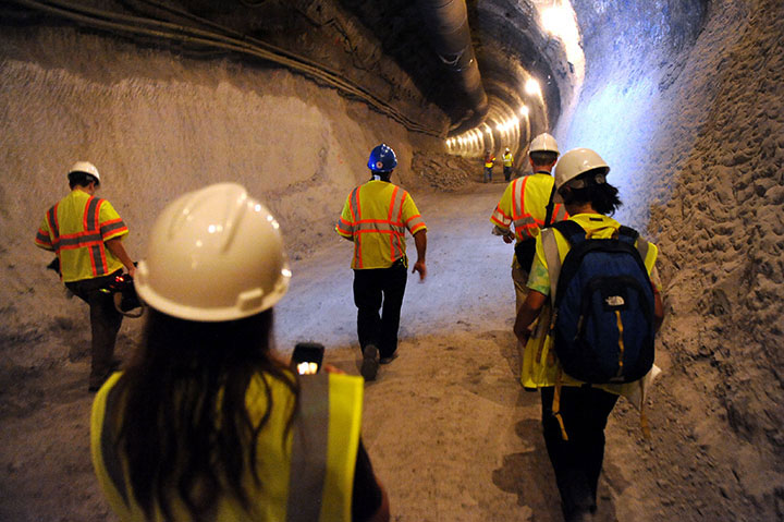 Media representatives tour the Waller Creek tunnel construction site 