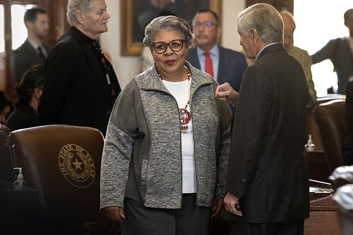 State Representative Senfronia Thompson stands on the House floor during the 87th Texas Legislature