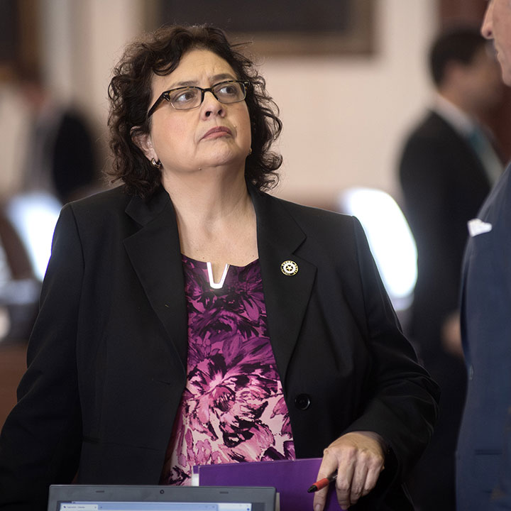 State Representative Celia Israel listens to a colleague during the 86th Texas Legislature