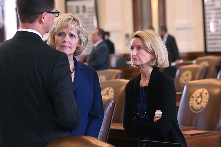State Representative Jodie Laubenberg listens to a colleague during the 85th Texas Legislature