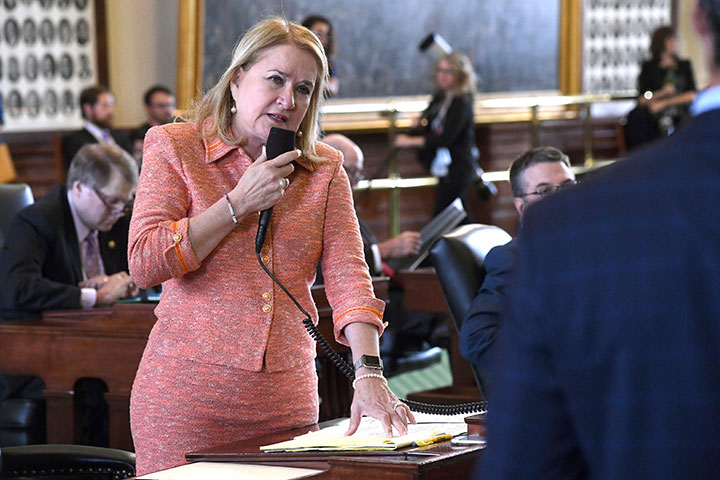 State Senator Sylvia Garcia debates with colleagues during the 85th Texas Legislature
