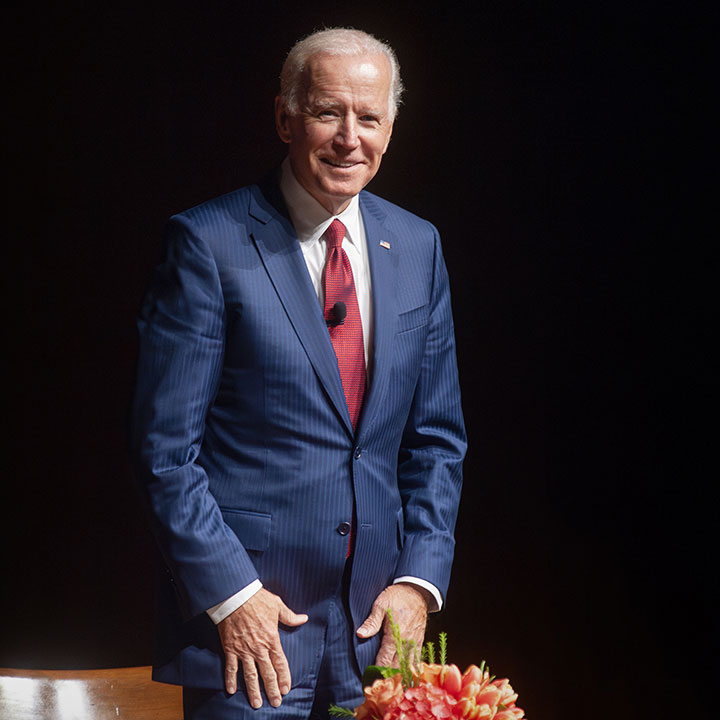 Then former vice president Joe Biden arrives as a featured guest for the annual Tom Johnson Lectureship at the LBJ Presidential Library