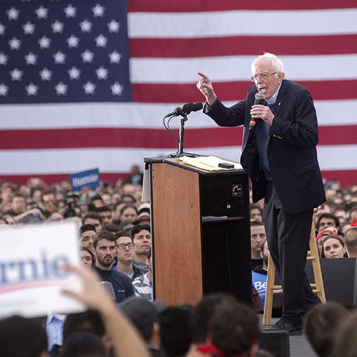 Democratic presidential primary candidate Senator Bernie Sanders speaks during a rally with approximately
12,000 supporters