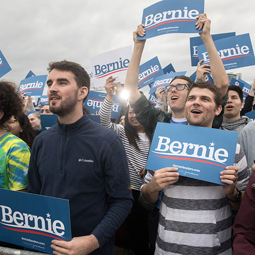 Supporters rally for Democratic presidential primary candidate Senator Bernie Sanders